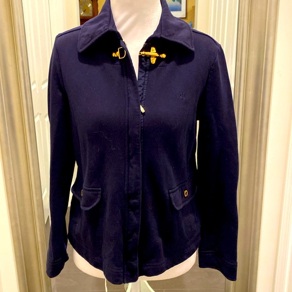 Lauren Ralph Lauren knit zip up jacket Gold details size P/M - Picture 1 of 12